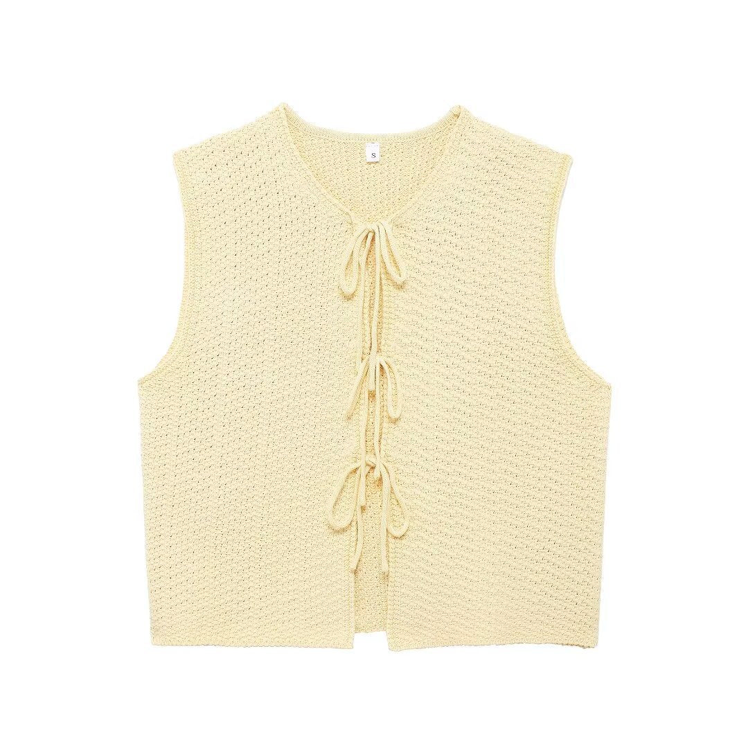 Round Neck Tie-Front Sleeveless Knit Vest