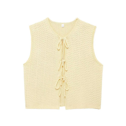 Round Neck Tie-Front Sleeveless Knit Vest