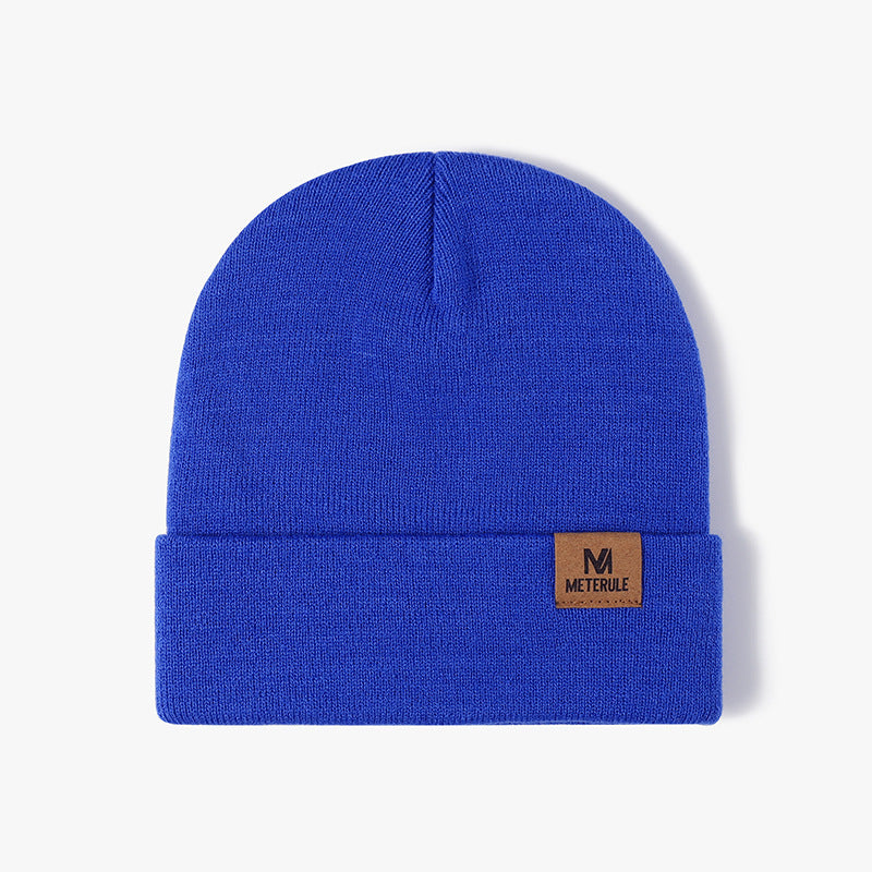 Simple Solid Color Tab Knit Beanie