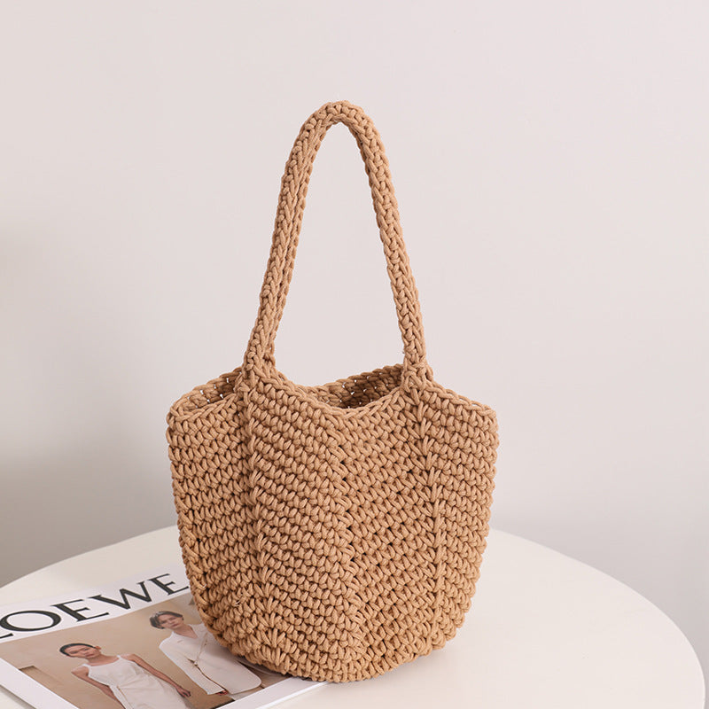 Solid Color Simple Woven Knit Handbag