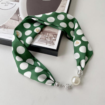 Pearl Rhinestone Polka Dot Satin Scarf