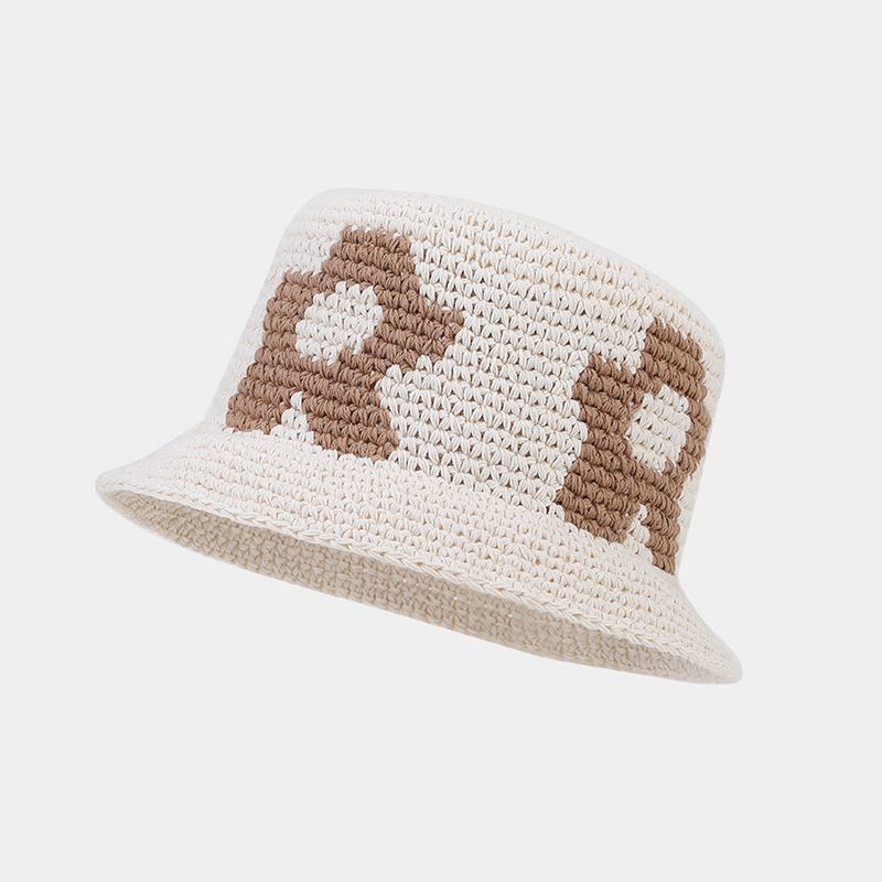 Floral Pattern Contrast Color Crochet Bucket Hat