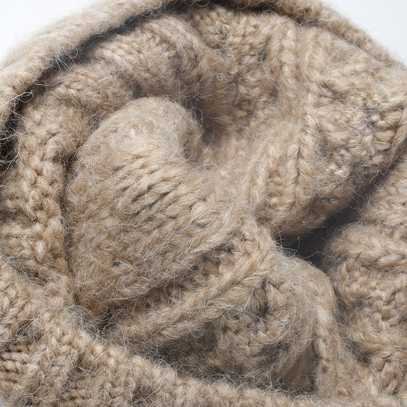 Solid Color Knit Hat Jacquard Padded Beanie