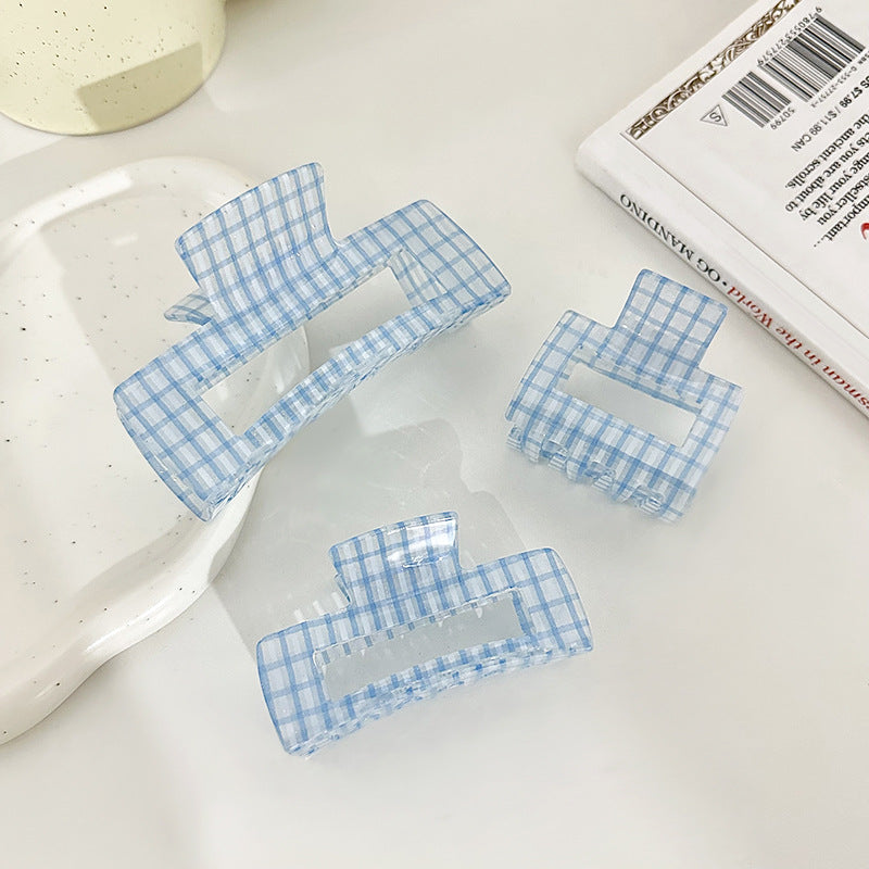 Simple Blue Plaid Acetate Claw Clip