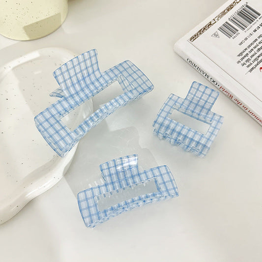 Simple Blue Plaid Acetate Claw Clip