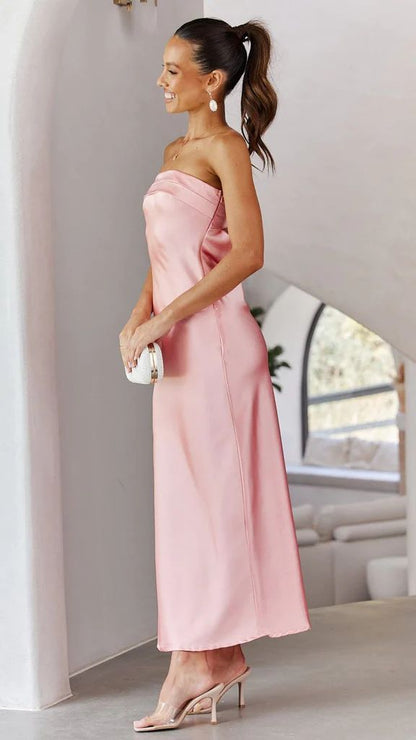Solid Color Strapless Backless Long Dress