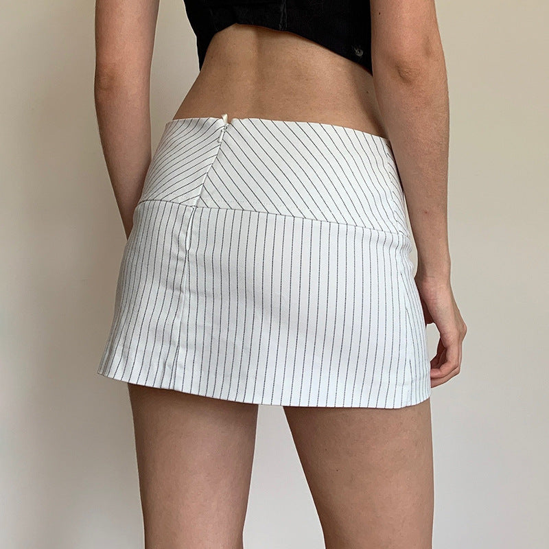 Striped Hip Wrap Slim Mini Skirt
