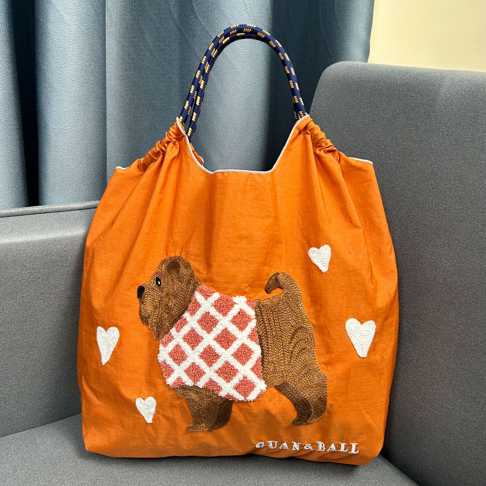 Plush Dog Embroidered Largr Capacity Shopping Bga