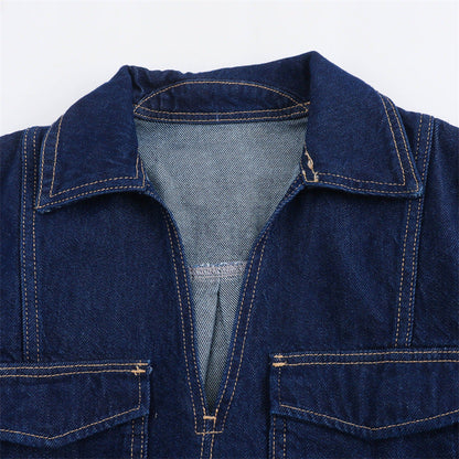 Trendy Cropped Denim Shirt and Skort Set