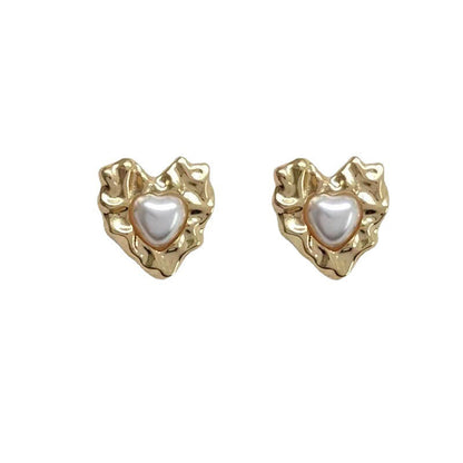 Gold Plated Heart Pearl Stud Earrings