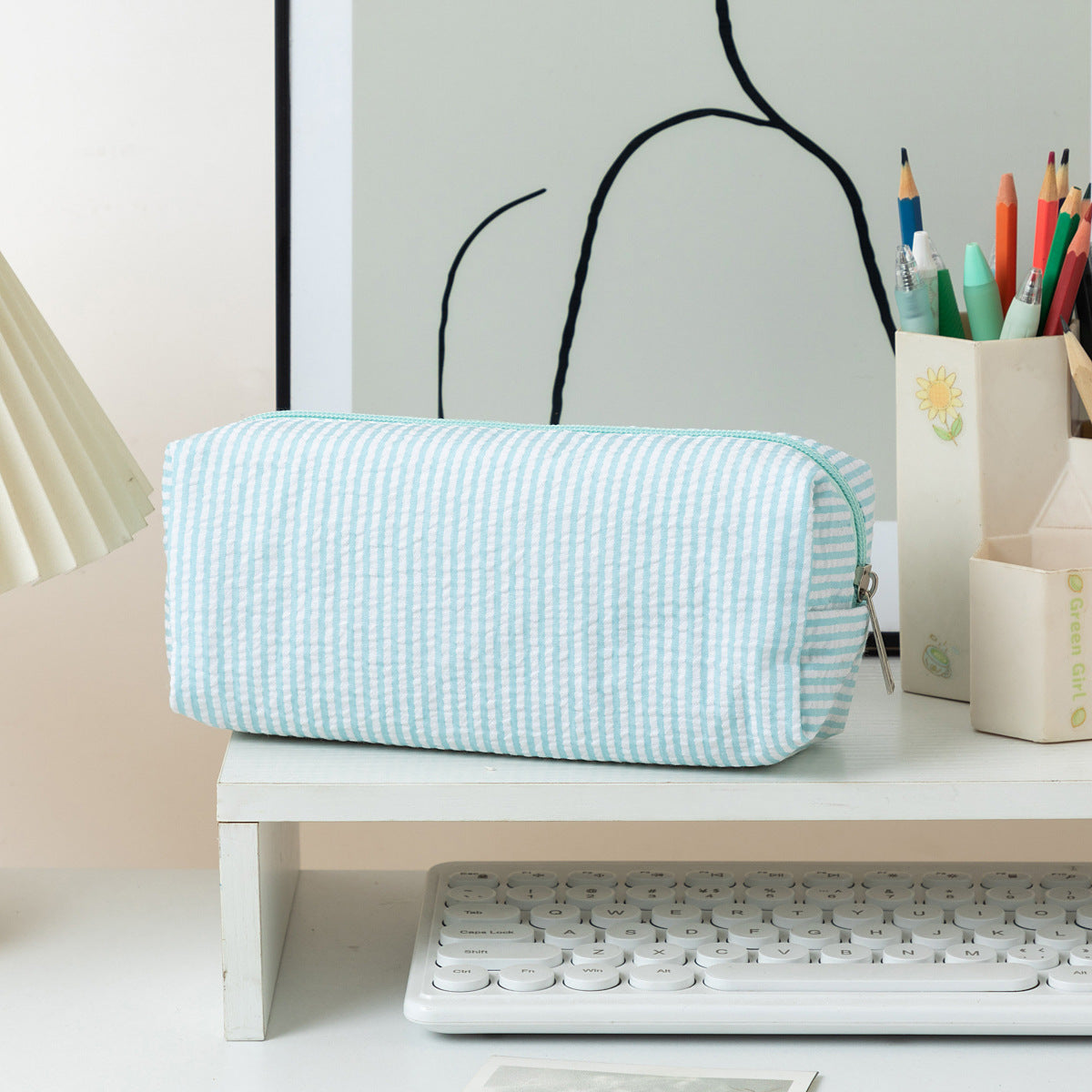 Color Block Striped Makeup Pencil Pouch