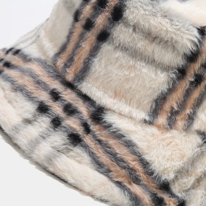 Plaid Fuzzy Casual Outdoor Winter Bucket Hat