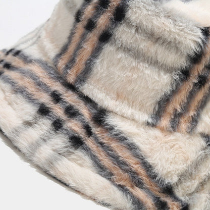 Plaid Fuzzy Casual Outdoor Winter Bucket Hat