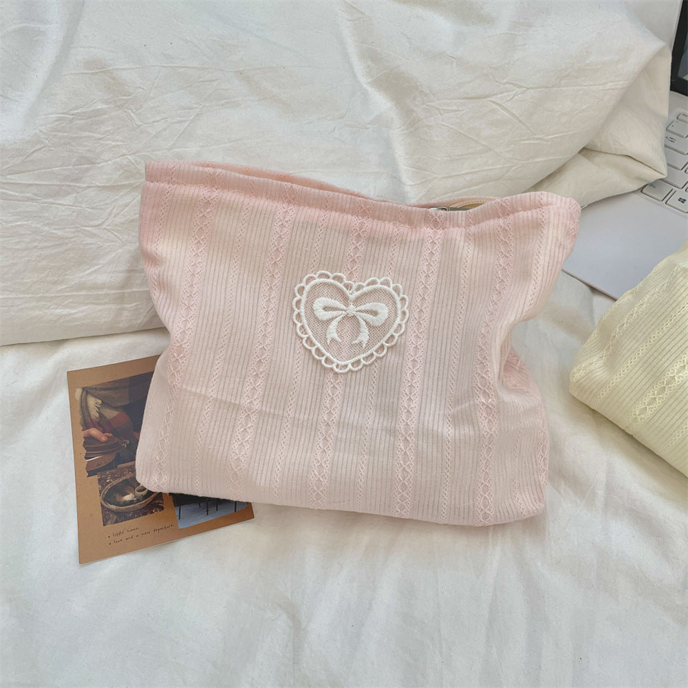 Simple Solid Color Bow Makeup Bag