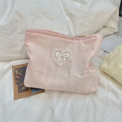Simple Solid Color Bow Makeup Bag