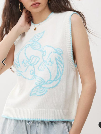 Round Neck Cartoon Jacquard Sleeveless Vest