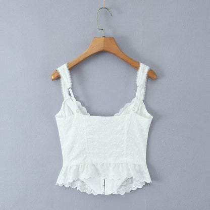 White Sweet Flounce Sleeveless Top Skirt Set