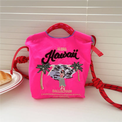 Mini Embrodered Nylon Shopping Shoulder Bag