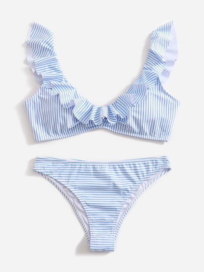 2PCS Striped Flounce V-Neck Swimwear
