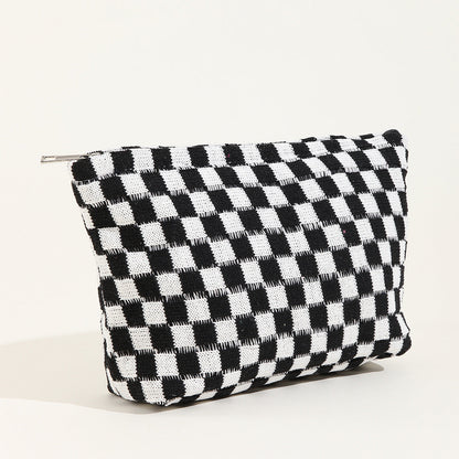 Plaid Color Block Lage Capacity Make Up Bag