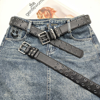 Punk Street Metal Leather Wide Belt