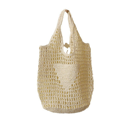 Solid Color Hollow Out Woven Handbag