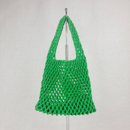 Solid Color Hollow Out Woven Handbag