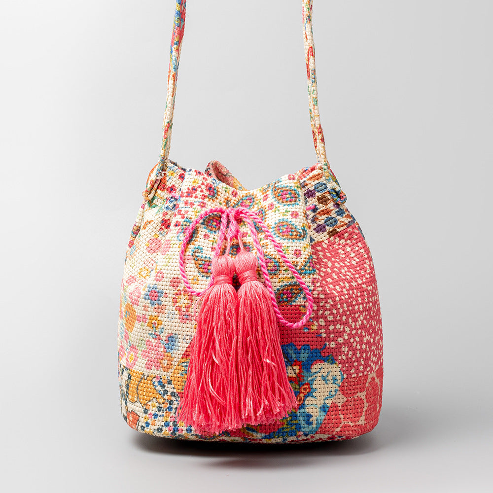 Vintage Print Bucket Shoulder Bags