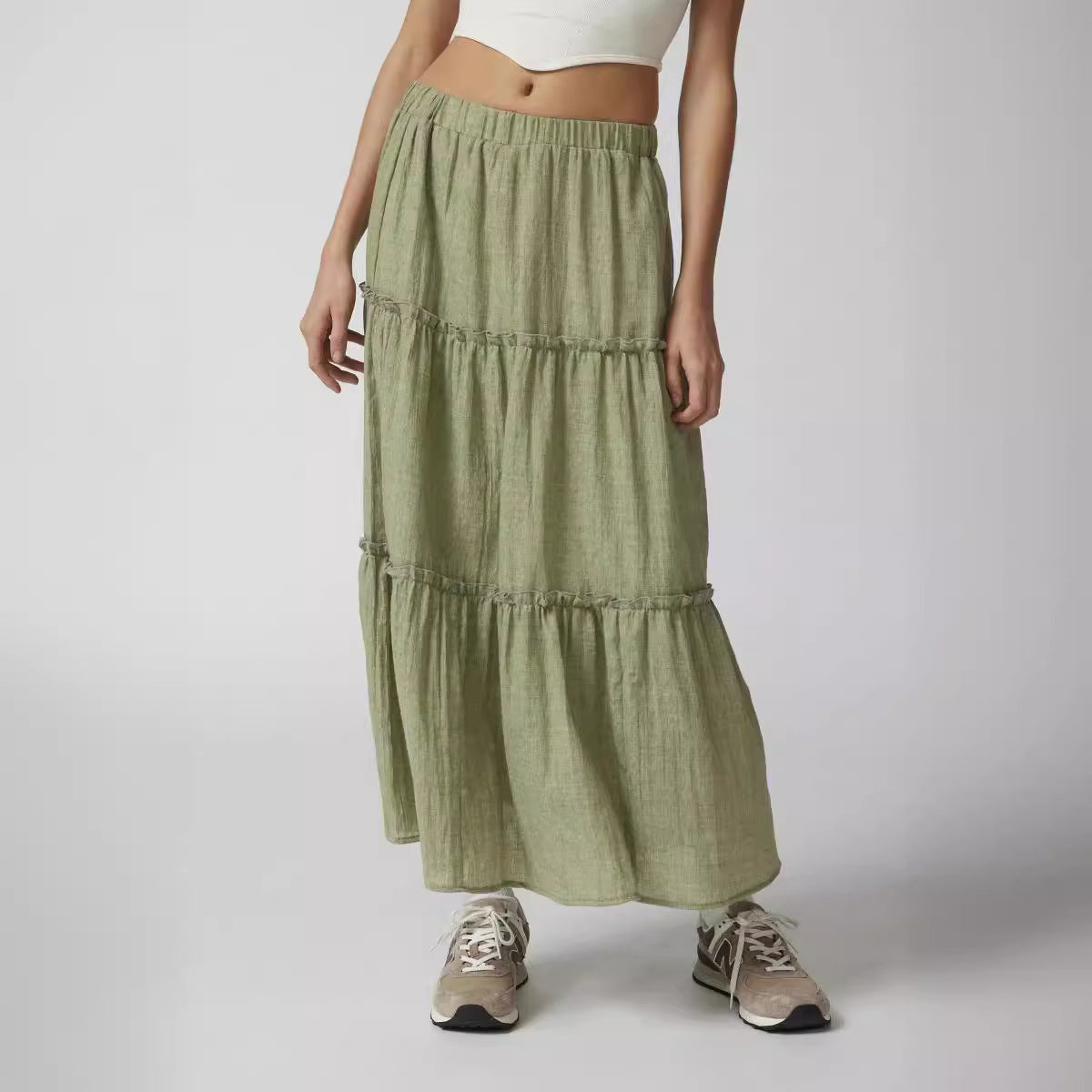 Chic Splice Pleated Lace Maxi Skirt