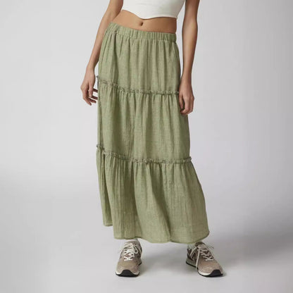 Chic Splice Pleated Lace Maxi Skirt