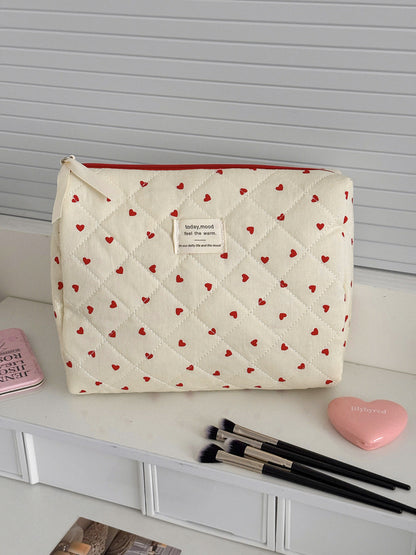 Red Heart Print Large Capacity Makeup Bag