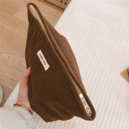 Versatile Solid Color Corduroy Cosmetic Bag
