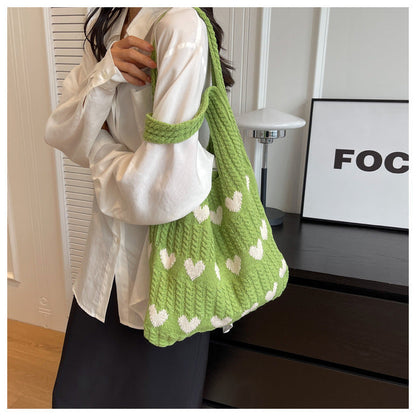 Love Print Color Block Simple Knit Shoulder Bag