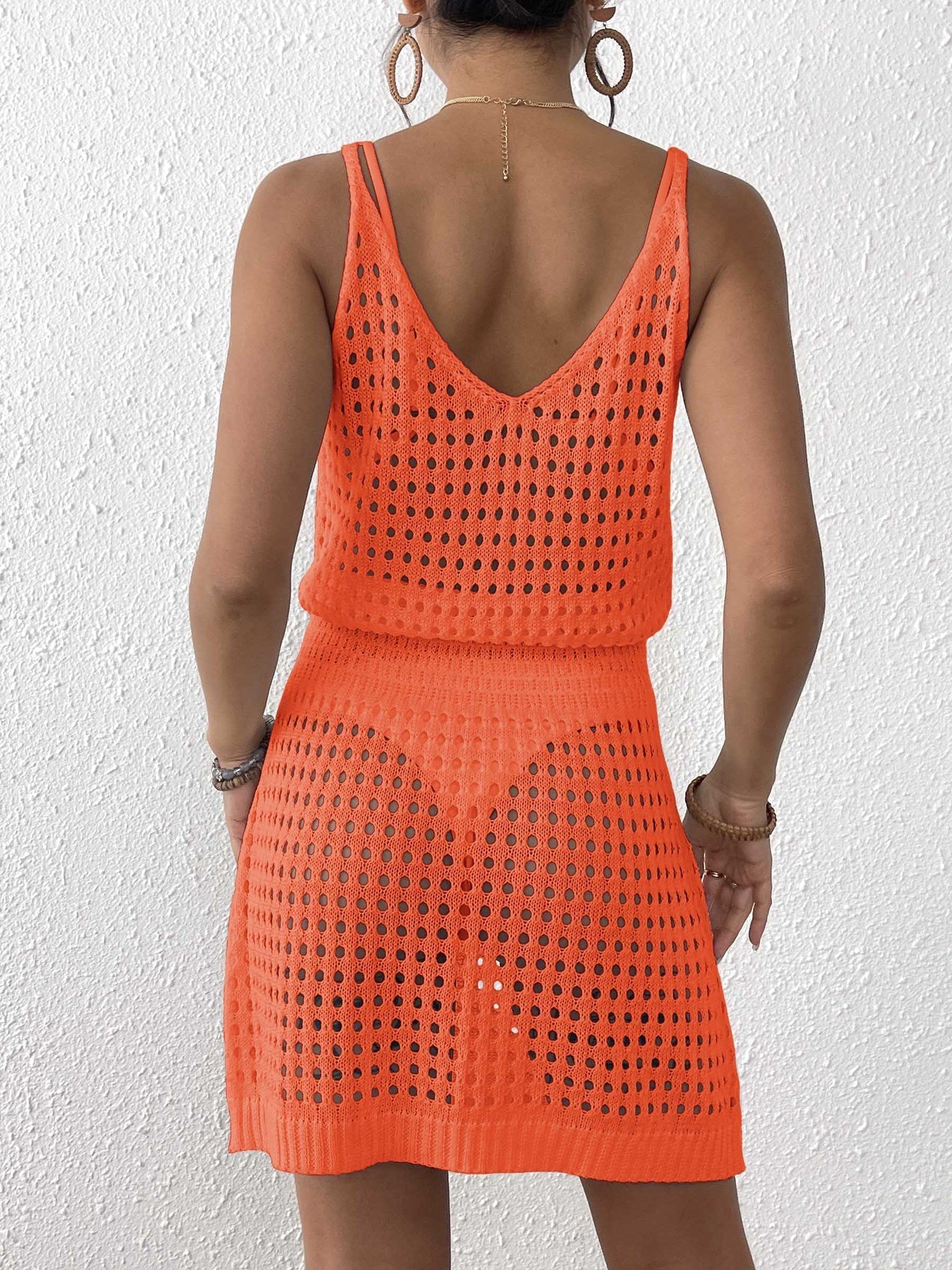 V-Neck Hollow Out Cover Up Mini Dress