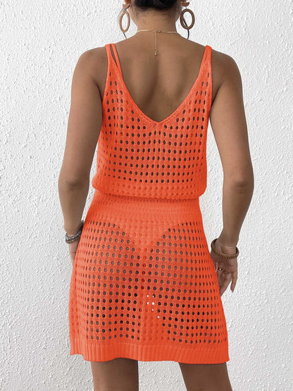 V-Neck Hollow Out Cover Up Mini Dress
