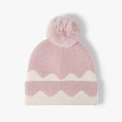 Contrast Color Simple Casual Knit Pom Beanie