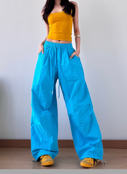 Vintage Pleated Drawstring Straight Leg Pants