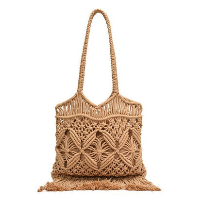 Tassel Hollow Out Woven Shoulder Bag