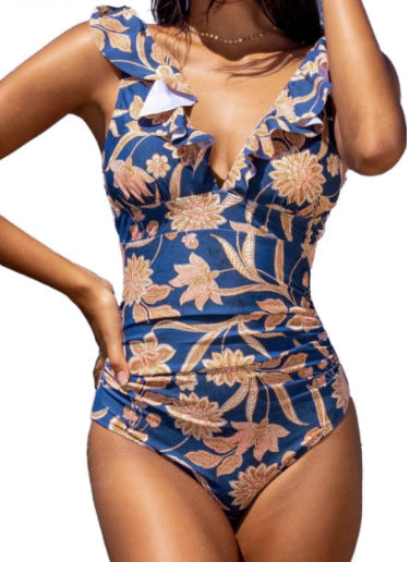 Floral Print Flounce Back String Tie Swimwear