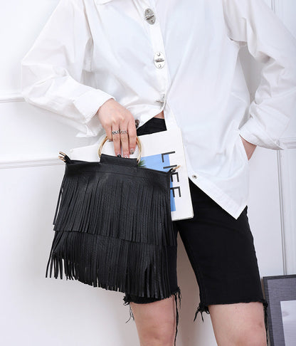 Casual Solid Color Tassel Shoulder Bag
