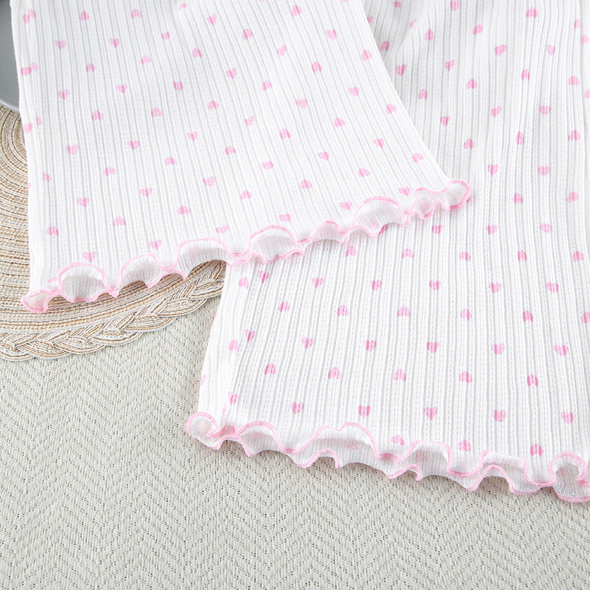 Knit Heart Print Lounge Pajamas Set