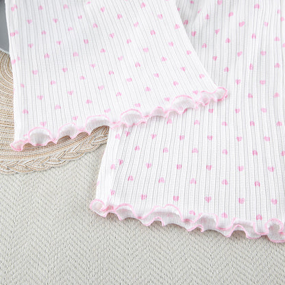 Knit Heart Print Lounge Pajamas Set