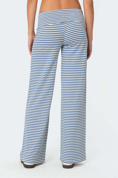 Striped Elastic Waist Sporty Casual Pants