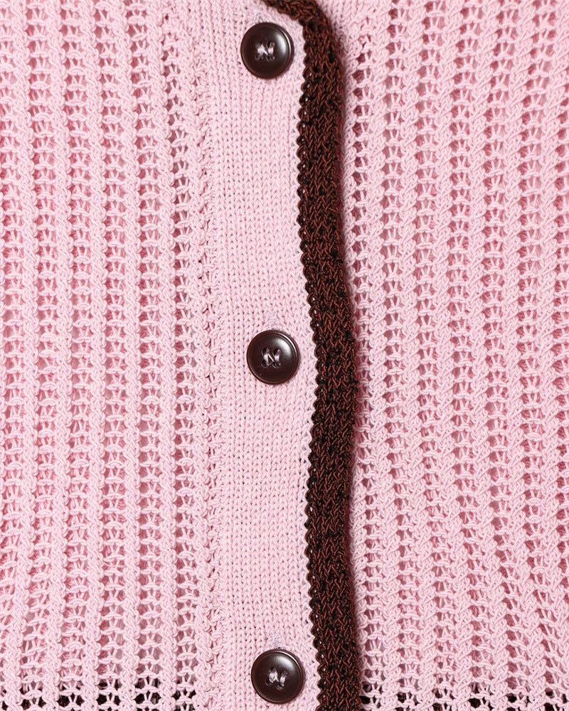 Simple Knitted Collared Top and Shorts Set