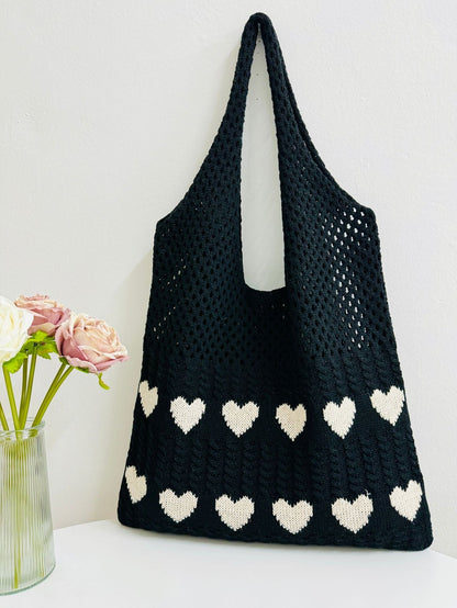 3+ Love Print Hollow Out KNit Shoulder Bag