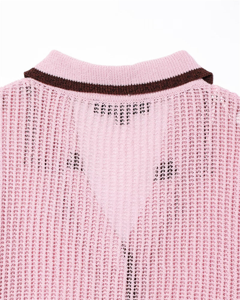 Simple Knitted Collared Top and Shorts Set