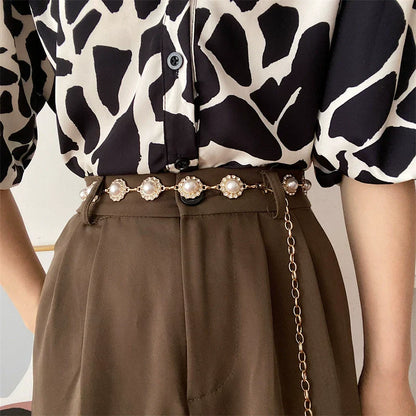Pearl Metal Waist Chain Elegant Belt