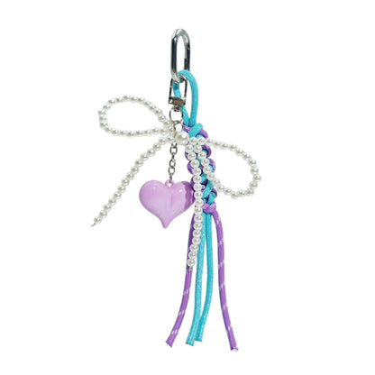 Cute Pearl Bow Colorful Braided Bag Charm