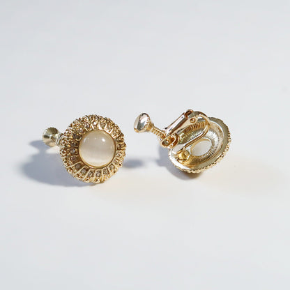 Round Cat’s Eye Stone Clip-On Earrings