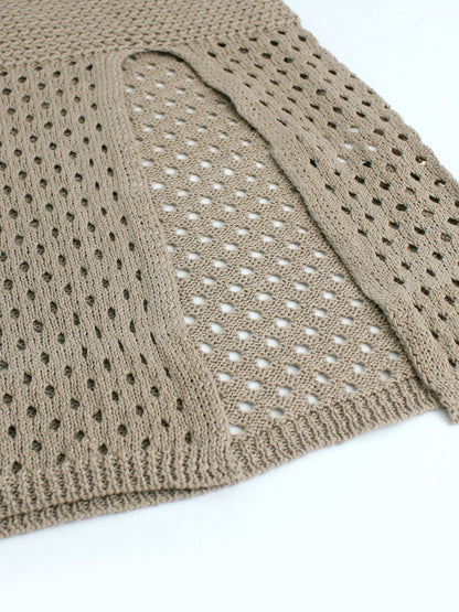 Solid Color Hollow Out Knitted Midi Dress